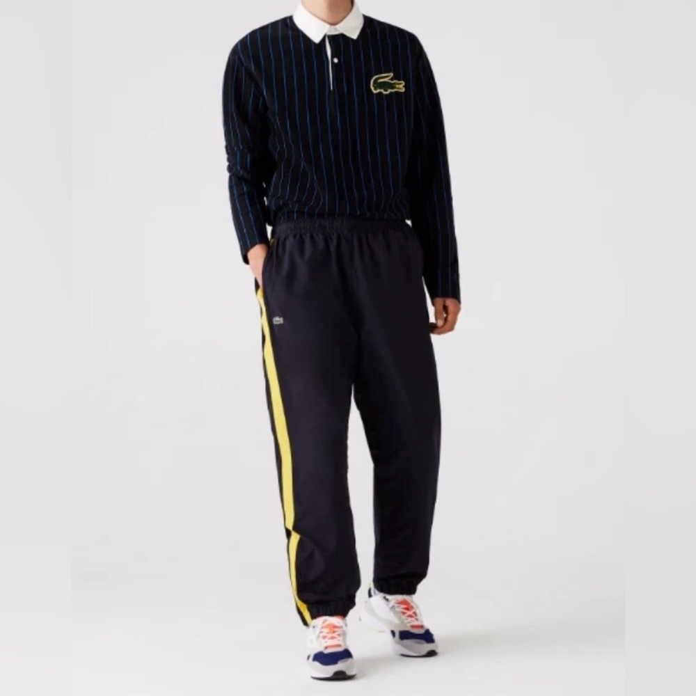 Lacoste Black Sweatpants with Yellow Side Stripe